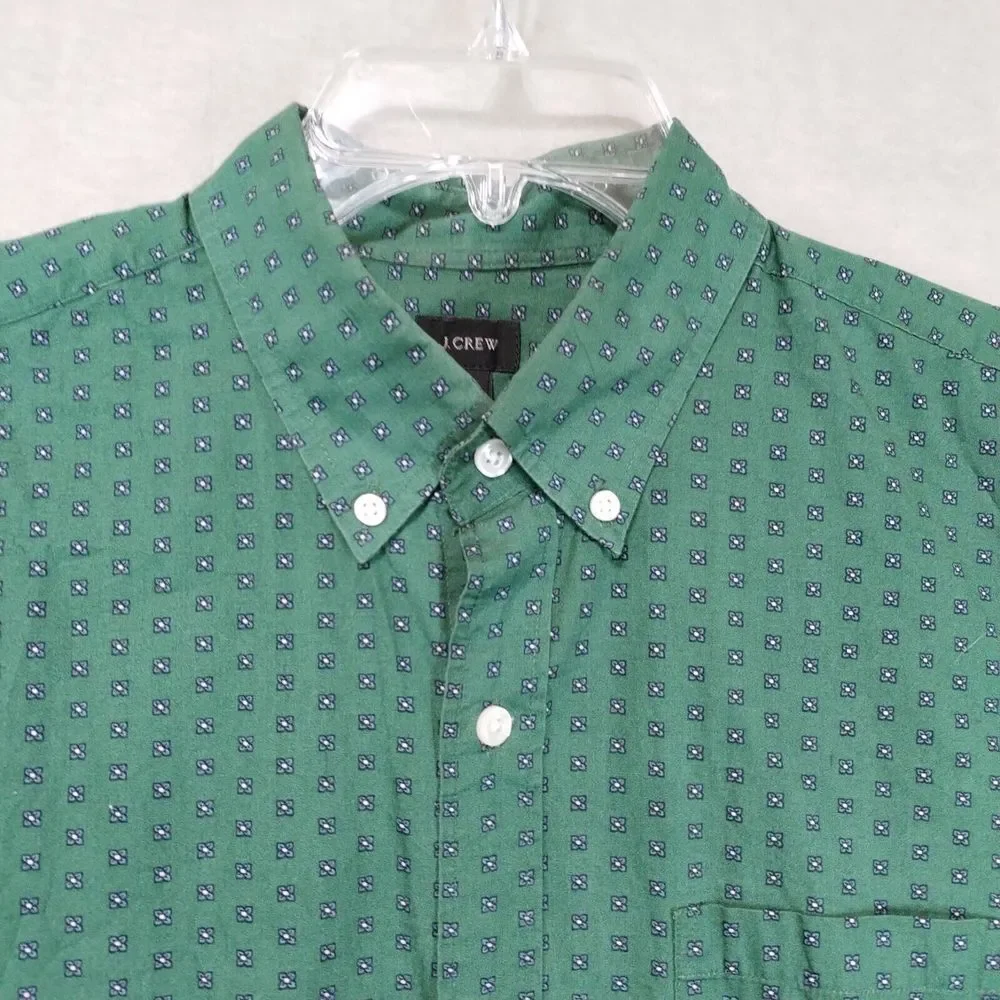 J Crew‎ Men's Large Shirt Green Mini Floral Long Sleeve Casual Button Down Geo